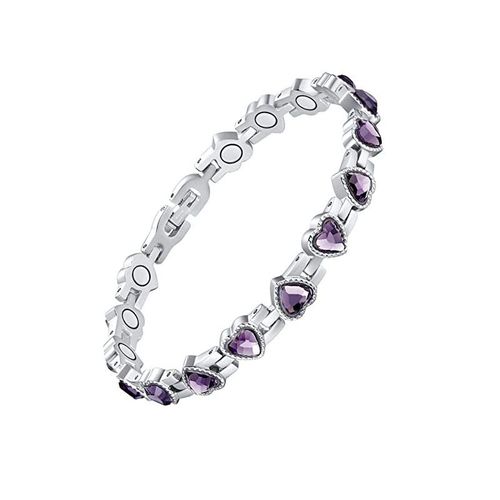Nouveau Bracelet Aimanté Gauss En Forme De Coeur Bracelet Magnétique Diamant Réglable Spécialité-Aimant Complet-Diamant Violet Argent