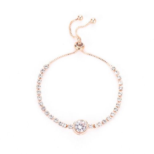 Vente Chaude Nouvelle Mode Or Rose Amour Zircon Bracelet Simple Alliage Diamant Dames Bracelet Bracelet - Or Rose Rond