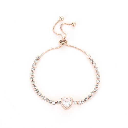 Vente Chaude Nouvelle Mode Or Rose Amour Zircon Bracelet Simple Alliage Diamant Dames Bracelet Bracelet - Forme De Coeur En Or Rose