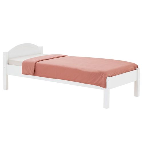 Lit Simple 90x200 Cm En Bois Massif Blanc Soraja, Lit 1 Place Pour Enfant Ou Adulte