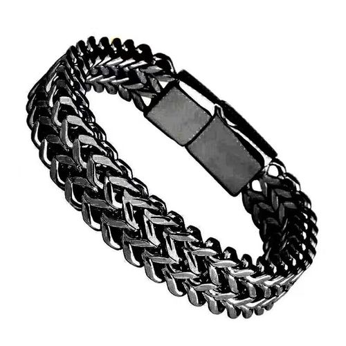 Hip Hop Acier Inoxydable Avant Et Arriere Bracelet Homme Simple Dominateur Punk Bracelet-Noir 22cm