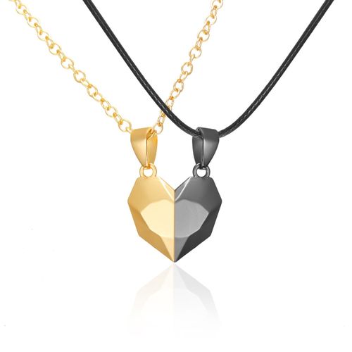 Couple Amour Collier Aimant Collier Souhaitant Pierre Pendentif Coeur Brisé Clavicule Chaîne Coeur Collier - Combinaison Noir + Or (Corde Noire + Chaîne Dorée)
