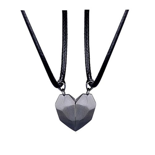 Couple Amour Collier Aimant Collier Souhaitant Pierre Pendentif Coeur Brisé Clavicule Chaîne Coeur Collier - Noir + Combinaison Noire (2 Cordes Noires)