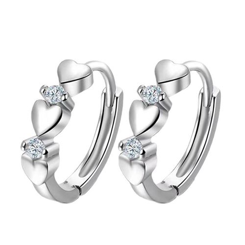Nouvelle Arrivée Simple Et Mode Boucles D'oreilles Zircon Coeur De Peche Boucles D'oreilles Diamant Trois Coeurs Pour Femmes - Or Platine