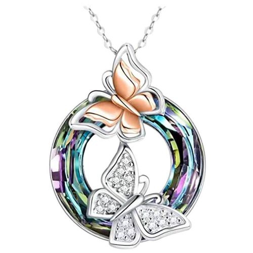 Mode Coloré Papillon Dames Collier Pendentif Collier En Cristal Rond Bijoux Polyvalents - Papillon Couleur Gris Clair