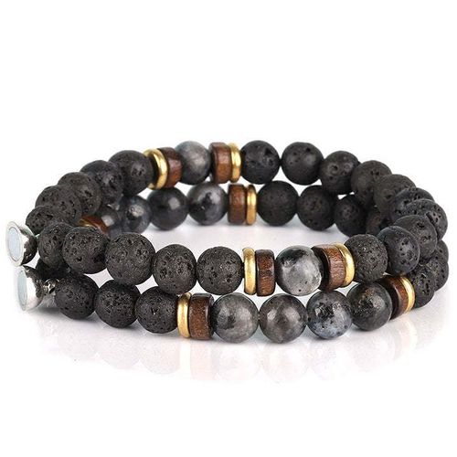 Nouveau Bracelet Perlé En Pierre Naturelle De 8mm Bracelet Magnétique De Style De Couple De Mode - Pierre Volcanique Magnétique Haltere + Pierre Volcanique + Flash Noir