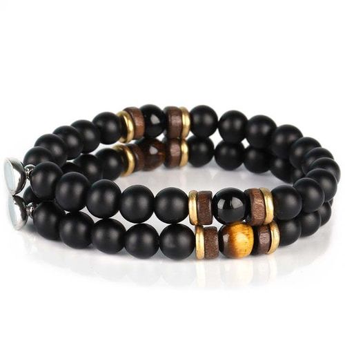 Nouveau Bracelet Perlé Pierre Naturelle 8mm Bracelet Magnétique De Style Couple De Mode - Pierre Givrée Magnétique Haltere + Oeil De Tigre Jaune