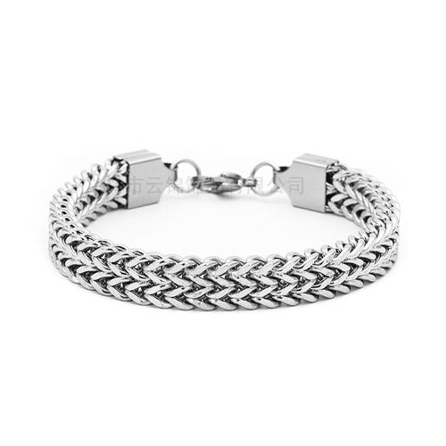 Nouveaux Bijoux En Acier Au Titane Style Hip-Hop Dominant Pour Hommes A La Mode Bracelet En Maille A Double Rangée Avant Et Arriere-Couleur Acier