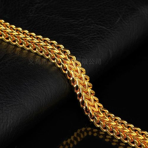 Nouveaux Bijoux En Acier Au Titane Pour Hommes A La Mode Style Hip-Hop Double Rangée Avant Et Arriere Bracelet En Maille-Jaune