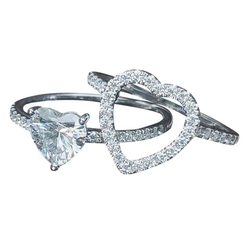 Nouveaux Bijoux Personnalité Creative Diamant Coeur Bague Polyvalente Zircon Coeur De Peche Deux Pieces Ensemble Dames Bijoux A La Main - Argent - N ° 5
