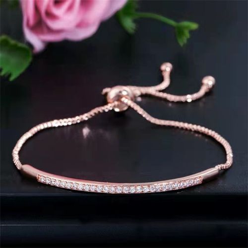 Créatif Exquis Main Bijoux Micro-Pavé Zircon Diamant Simple Rangée Bracelet Incurvé Réglable-Or Rose