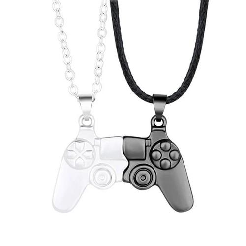 Nouveau Contrôleur De Console De Jeu Mâle Et Femelle Aimant Pierre Attraction Collier Paire Pendentif Articles De Couple Personnalisés - Combinaison Noir + Argent