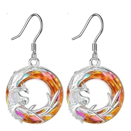 Nouvelle Mode Personnalisée Flamme De Vie Reborn Phoenix Pendentif Collier - Boucles D'oreilles En Argent Citrine