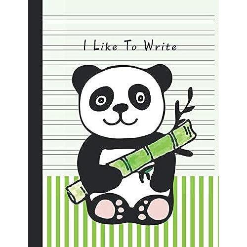 I Like To Write: Double Line Notebook For Kids - Green Bamboo Panda