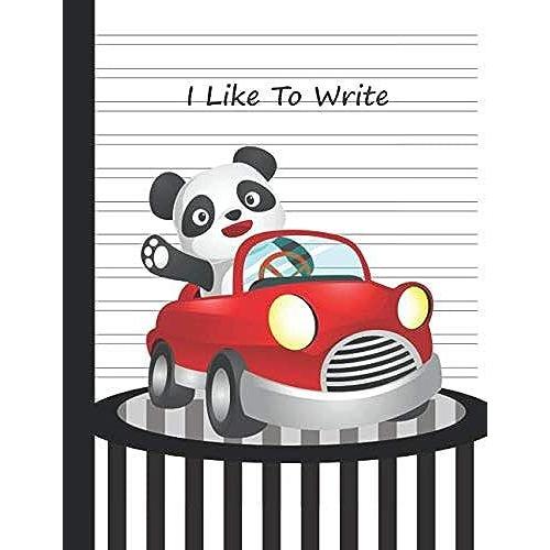 I Like To Write: Double Line Notebook For Kids -Race Car Panda