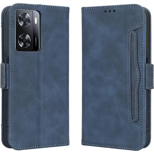 Coque Folio Cuir Étui Pour Oppo A57 4g/Oppo A57s, Antichoc Portefeuille Housse Vec Fentes Pour Cartes, Pu/Tpu Bumper Protection Case Cover Fermeture Magnétique -Bleu