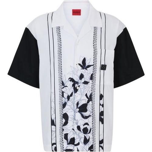 Chemise Oversized Fit En Coton Avec Imprimé Chaîne Et À Fleurss,Xl,Xs