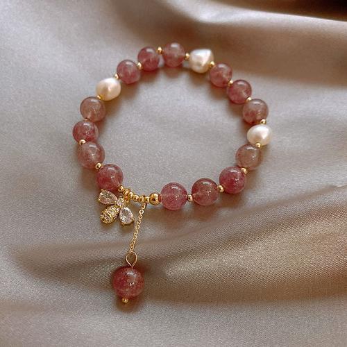 bracelet femme bracelet pierre naturelle cadeau femme bracelet perle  Bracelet de luxe en cristal rose pour femmes, mode coreenne, perles  naturelles d'eau douce, bijoux de styliste, cadeau de fete des