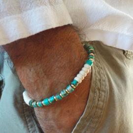 Bracelet Pour Homme en Œil de Tigre et Turquoise Africain  Clef Dorée