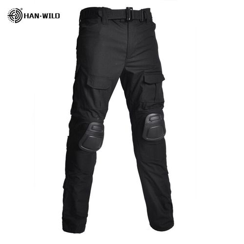 Han Wild-Pantalon Cargo Grande Taille Pour Homme Avec Coussinets,Pantalon De Camping Multi-Poches,Vêtements De Randonnée,Chasse,8xl - Type Black-S(50-60kg)