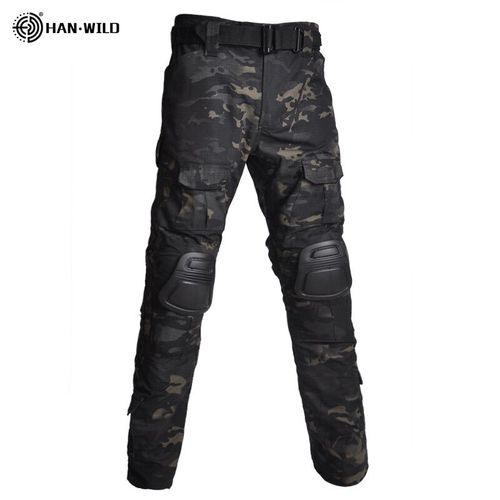 Han Wild-Pantalon Cargo Grande Taille Pour Homme Avec Coussinets,Pantalon De Camping Multi-Poches,Vêtements De Randonnée,Chasse,8xl - Type Black Camo-S(50-60kg)