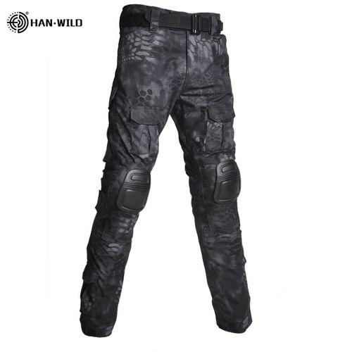 Han Wild-Pantalon Cargo Grande Taille Pour Homme Avec Coussinets,Pantalon De Camping Multi-Poches,Vêtements De Randonnée,Chasse,8xl - Type Black Python-S(50-60kg)