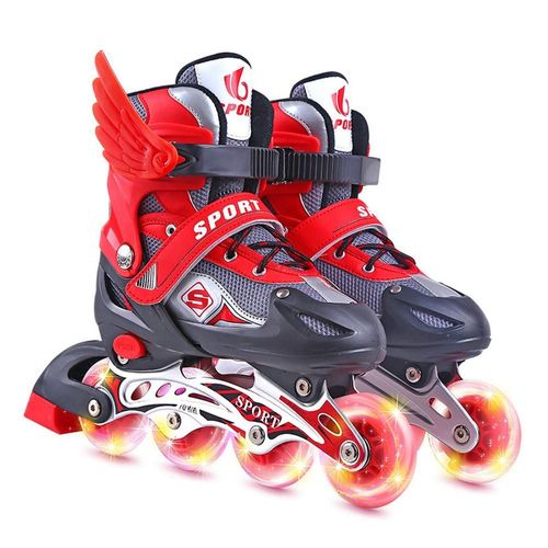 Patins À Roulettes Pour Enfants,Chaussures De Patinage Pour Enfants,Patins À Roulettes Simples,Garçons Et Filles,Taille Réglable,4 Roues,Flash - Type Red M