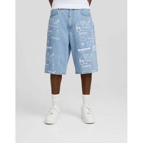 Bermuda Denim Jean-Michel Basquiat Imprimé Homme 44 Bleu Clair