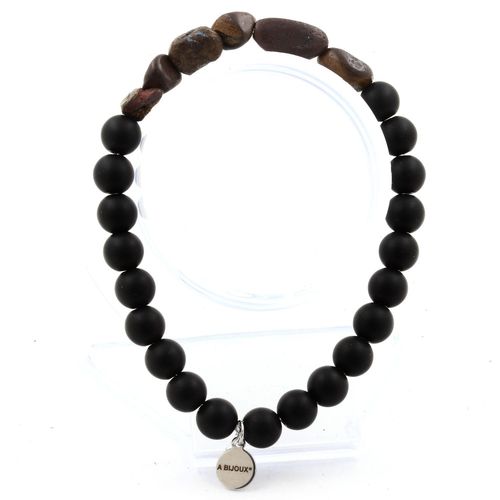 Bracelet Opale Boulder D'australie + Perles Onyx Noir Mat 8 Mm. Fabriqué En France.
