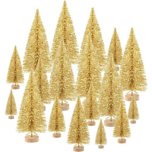 48pcs Mini Arbres De Noël Bouteille Brosse Arbres Arbres Modèle De Table Pour Décoration De Noël Diy Décor De Salle Modèles Diorama (Or)