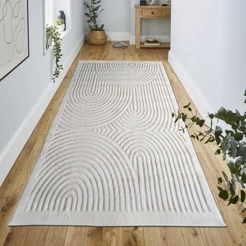 NEW AGE DECO - Tapis de couloir motif arc en ciel en relief crème 80x200