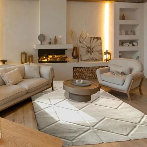 CONFORTABLE CUBES - Tapis à relief cubes extra-doux blanc 160x230