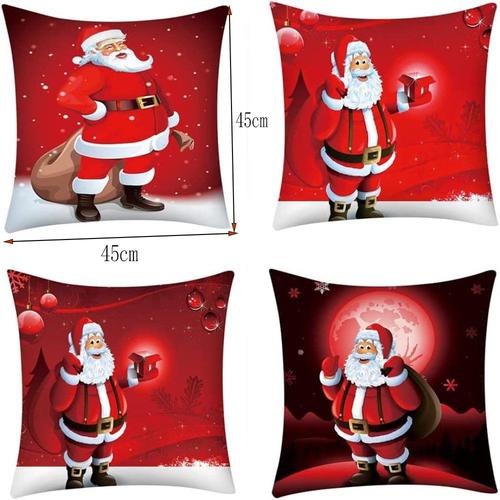 Housse De Coussin 45 X 45 Cm Noël Housse De Coussin Noël, Lot De 4 Housse De Coussin En Coton Et Lin Housse De Coussin Décorative Pour Canapé Bureau Housse De Coussin Avec Motif Cerf Père Noël