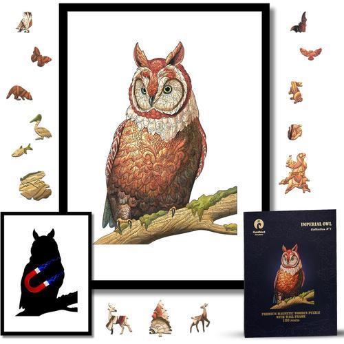 Puzzle Magnetique En Bois Pour Adultes Avec Cadre Aimante|Puzzle Animaux En Bois|Puzzle Original Adulte|Tableau Decoration Murale Salon|Idee Cadeau Noel Anniversaire|Hibou Chouette