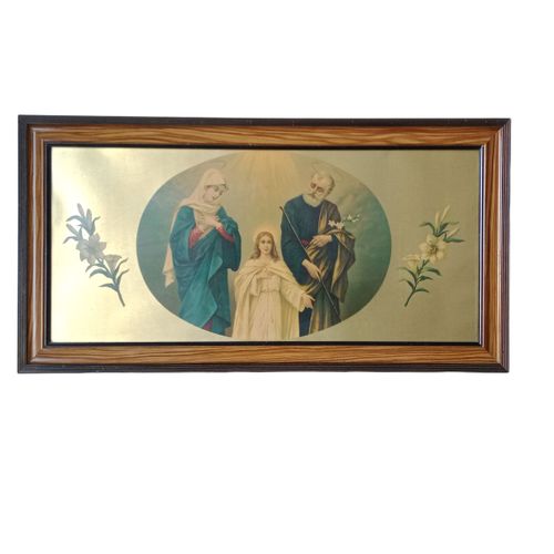 Grand Tableau Scène Religieuse Gravure Dorée Sous Verre Avec Encadrement En Bois Tableau Ancien Vintage