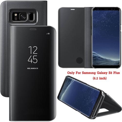 Effet Miroir Housse En Cuir Pu Pour Samsung Galaxy S8 Plus, Haute Qualité Clear View Smartphone Flip Cover Et Fonction Stent Étui Pour Téléphone Noir