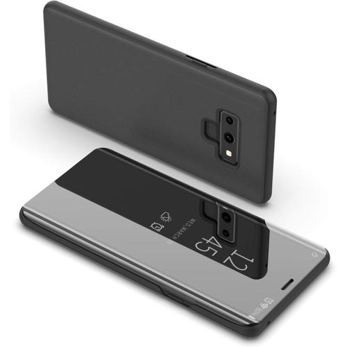 Effet Miroir Housse En Cuir Pu Pour Samsung Galaxy Note 9, Haute Qualité Clear View Smartphone Flip Cover Et Fonction Stent Étui Pour Téléphone Noir