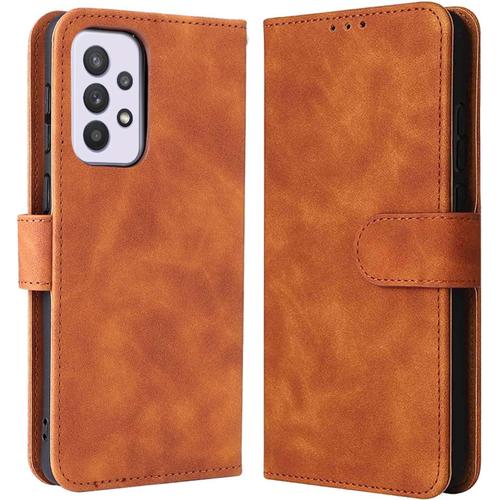 Coque Pour Samsung Galaxy A32 5g Retro Housse En Cuir, Premium Pu/Tpu Flip Phone Case Avec Emplacement Pour Carte Support Magnétique Étui De Protection. Marron