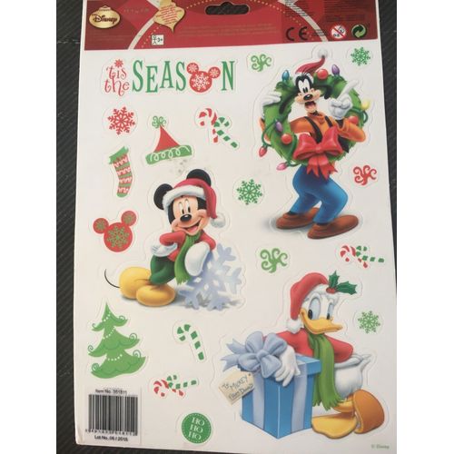 Grand Autocollant Electrostatique Mickey Donald Dingo Noel - Disney