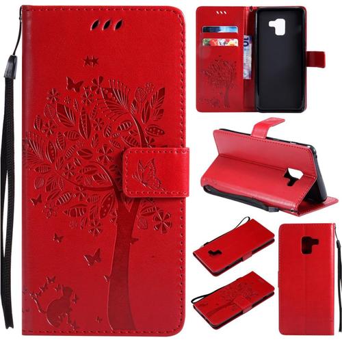 Coque Pour Samsung Galaxy A8 2018 Coque Housse Case Portefeuille Etui Pour Samsung Galaxy A8 2018 Flip Cover Cuir Porte Carte Magnétique Protection Pour Galaxy A8 2018,Étui Rouge