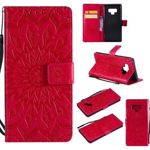 Coque Etui Pour Samsung Galaxy Note 9, Coque Housse Portefeuille En Pu Cuir Stand Support Fonction Porte Carte Case Fleur Élégant Motif Pour Samsung Galaxy Note 9, Coque Flip Case Anti Choc