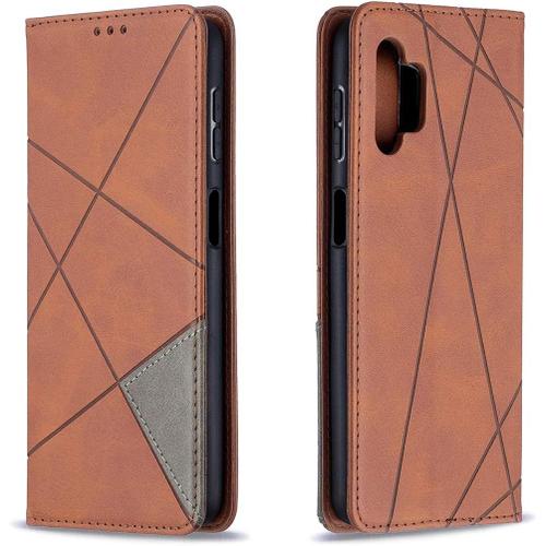 Coque Portefeuille Pour Samsung Galaxy A32 5g, Housse Cuir Silicone Protection Antichoc Flip Case Cover Étui À Rabat Avec Emplacements Pour Cartes - Brun