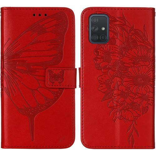 Coque Cuir Pour Samsung Galaxy A71 4g Étui À Rabat Motif Dessin Pour Filles Femmes, Portefeuille Housse Avec Case 360 Degrés Silicone Antichoc Protection Cover Cuir - Rouge