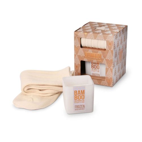 Coffret cadeau bougie Sous Bois Givré et paire de chaussettes