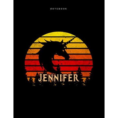 Lined Notebook Jennifer Personalized Name Retro Unicorn Design Cover Daily Journal: 110 Pages - Large 8.5x11 Inches (21.59 X 27.94 Cm), A4 Size