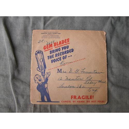 Ww2 Us Disque Vinyle Militaire Américain Musique/Message " Gem " Destination Personnalisée Rare