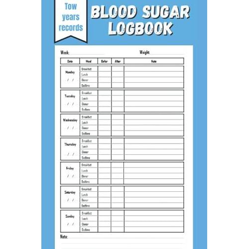 Blood Sugar Log Book: Simple And Useful Glucose Log Book, 2-Year Blood Sugar Level Recording For Your Endocrinologist, Daily Diabetes Tracking ... Dinner, Bed, Easy Blood Sugar Monitoring