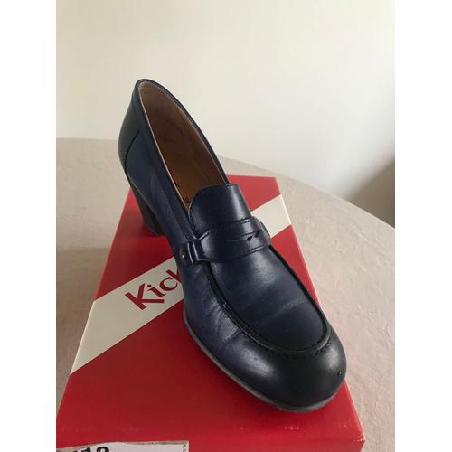 Escarpins Collège Cuir Kickers Bleu Foncé Mocassin Talons 6 Cm Richelieu Derbies - 39