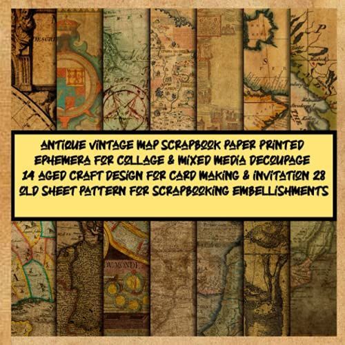 Antique Vintage Map Scrapbook Paper Printed Ephemera For Collage & Mixed Media Decoupage 14 Aged Craft Design For Card Making & Invitation 28 Old ... Collection - Decorative Journaling Junk