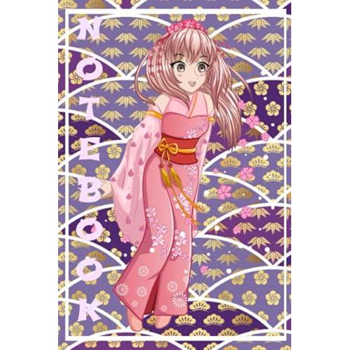 Notebook: Carnet De Notes, Journal Intime Visuel Coloré -Fille Dessin Japonaise-Manga, Ados, 120 Pages Lignées, Couverture 15,24 X 22,86 Cm, Finition ... Objet Original, Mignon Et Intemporel.